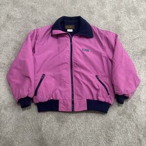 Vtg Eddie Bauer Womens Pink Bomber Jacket Size L Fleece Lined 90s Made USA